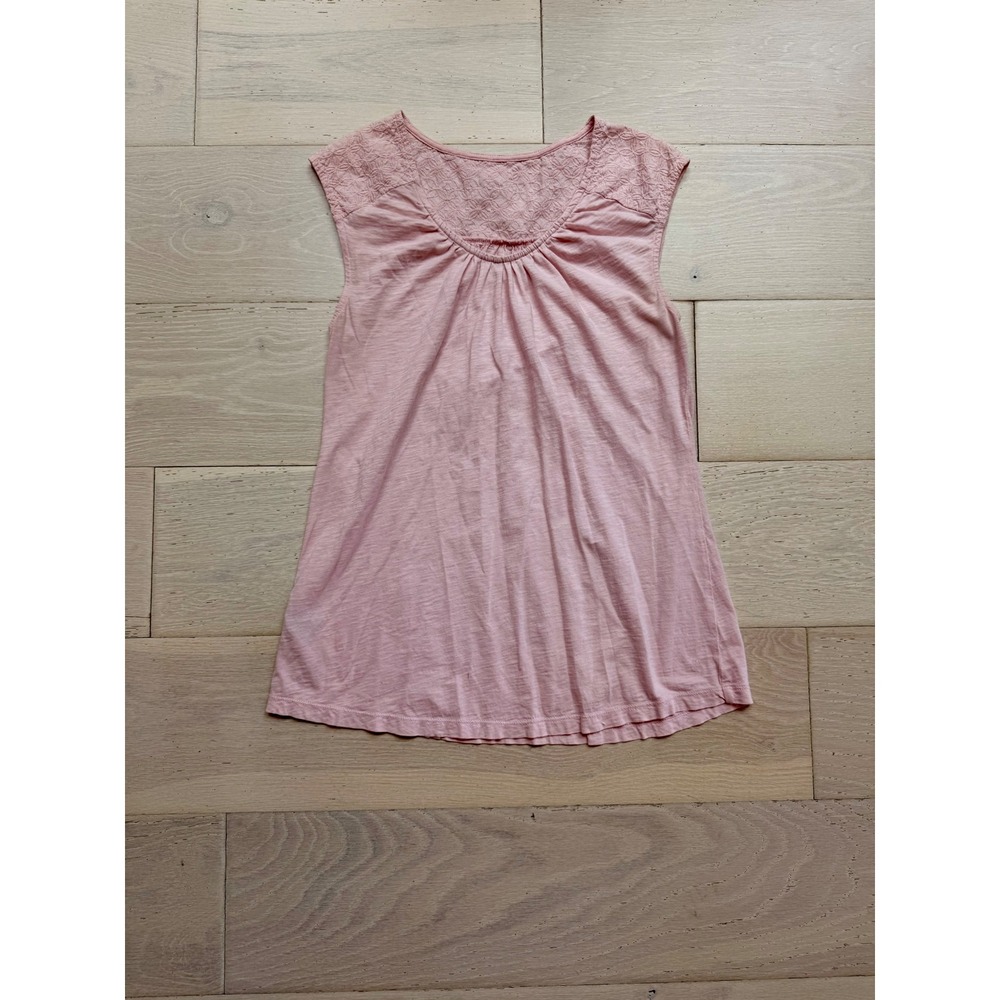 Eddie Bauer Women's Pink Cap Sleeve Top Size Small Lace Yoke Casual Boho Tee